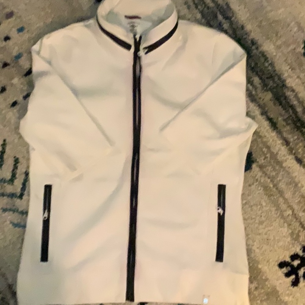Victorinox white short sleeve pique zip up